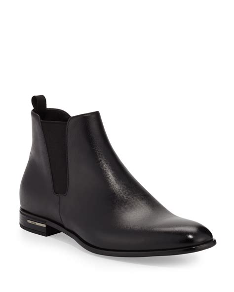 prada saffiano leather chelsea boots black men's 10.5d buy